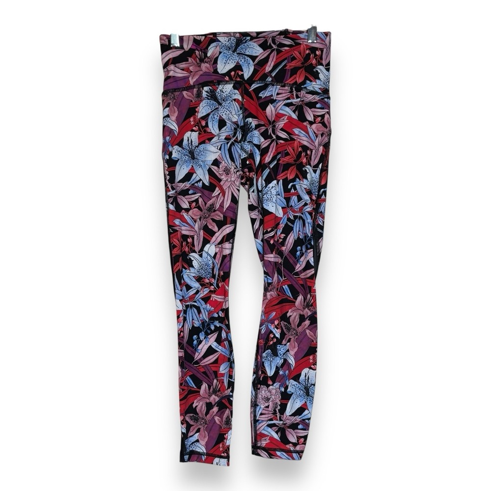 Lululemon‎ Floral Hibiscus 7/8 Yoga Pant Leggings Size 6 Mesh